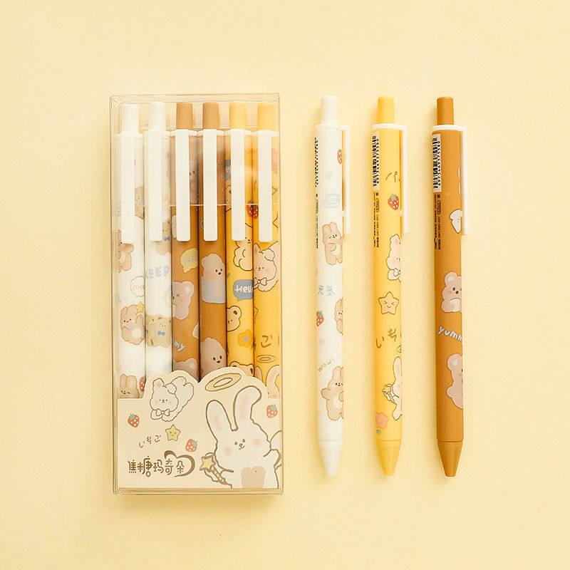 6pcs/set, Retractable Gel Pen, Pink Planner Pens, Kawaii