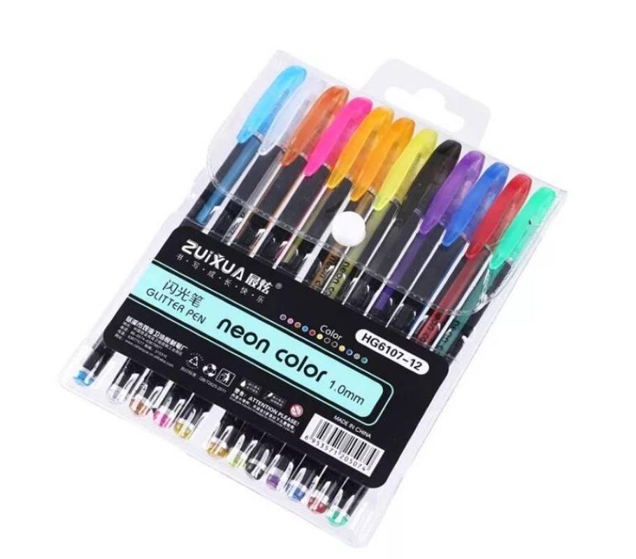 Bright Ideas: 12 Neon and Glitter Colored Gel Pens: (Gel Pens for Coloring, Glitter Pens for Adult Coloring Books, Sparkle Gel Pens)