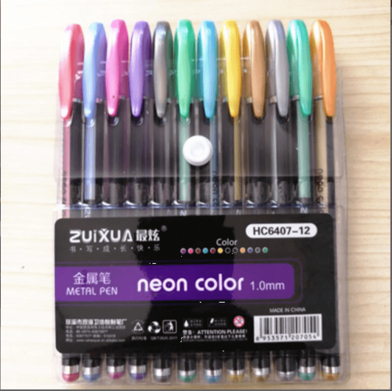 Neon Color Gel Pen Set - Metal, Pastel, Highlighter, and Glitter